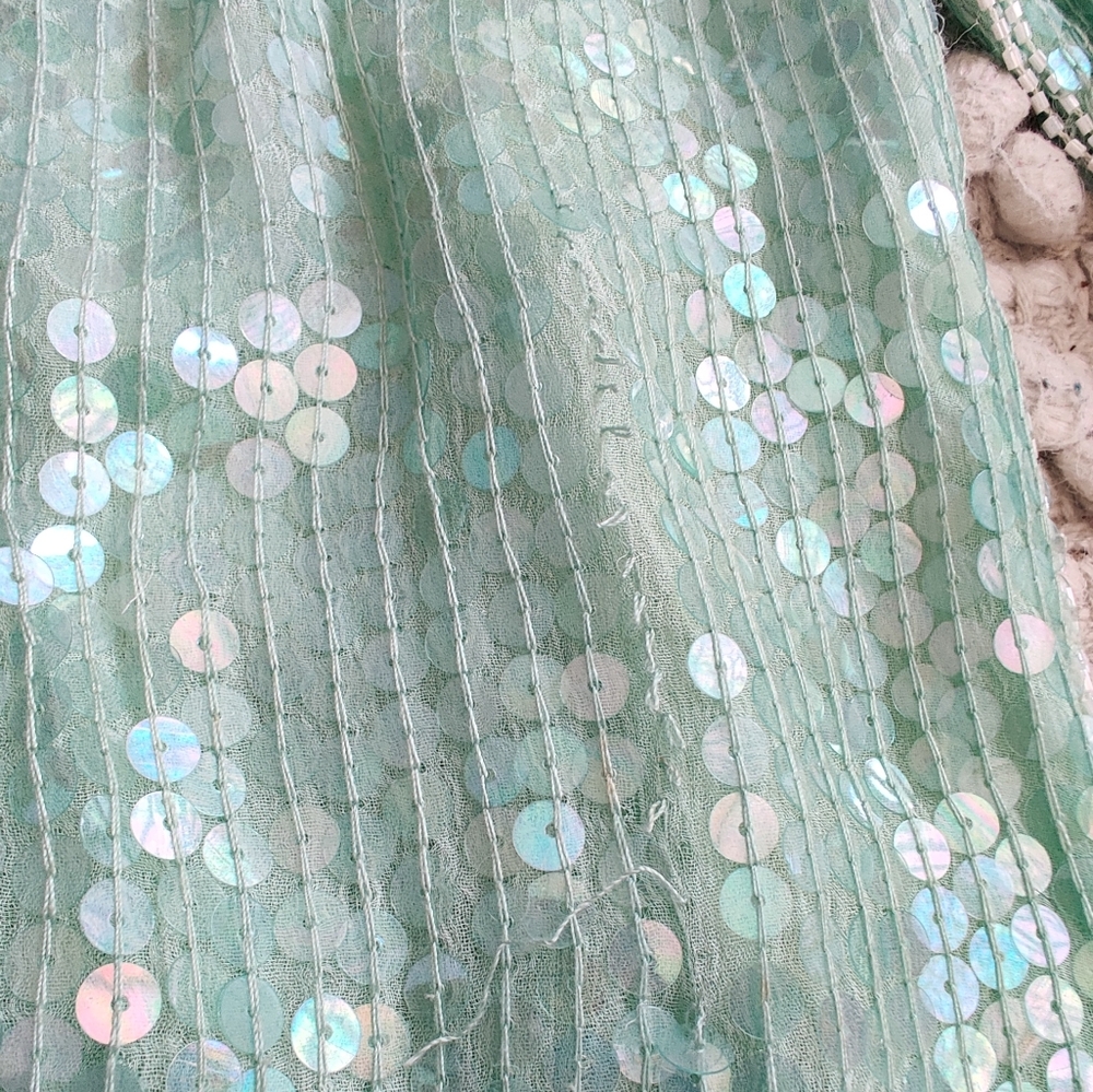 Scala Vintage Breaded Silk Flapper Dress In Aqua Size Medium - Picture 8 of 8